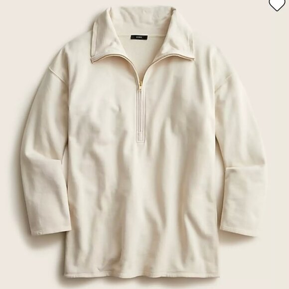 J. Crew Tops - J. Crew University Half Zip Terry Pullover Tunic Sweatshirt Cream BD657 NWOT